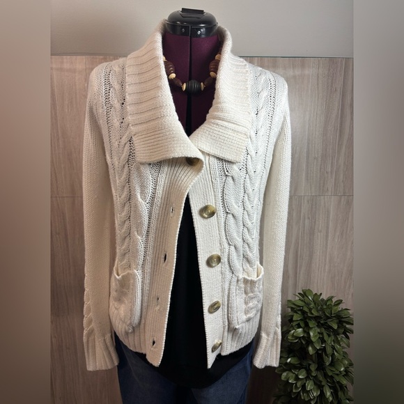 St. John's Bay Sweaters - St. John's Bay Cream Cable Knit Button Up Cardigan
